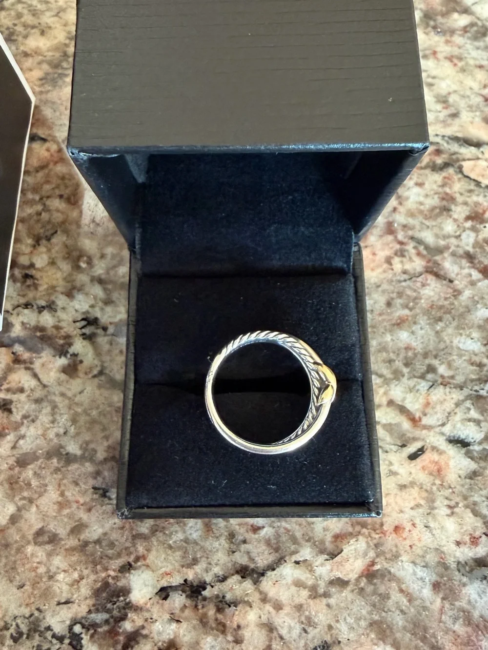 David Yurman Two-Tone Cable Stackable Ring in Silver and Gold Size 7